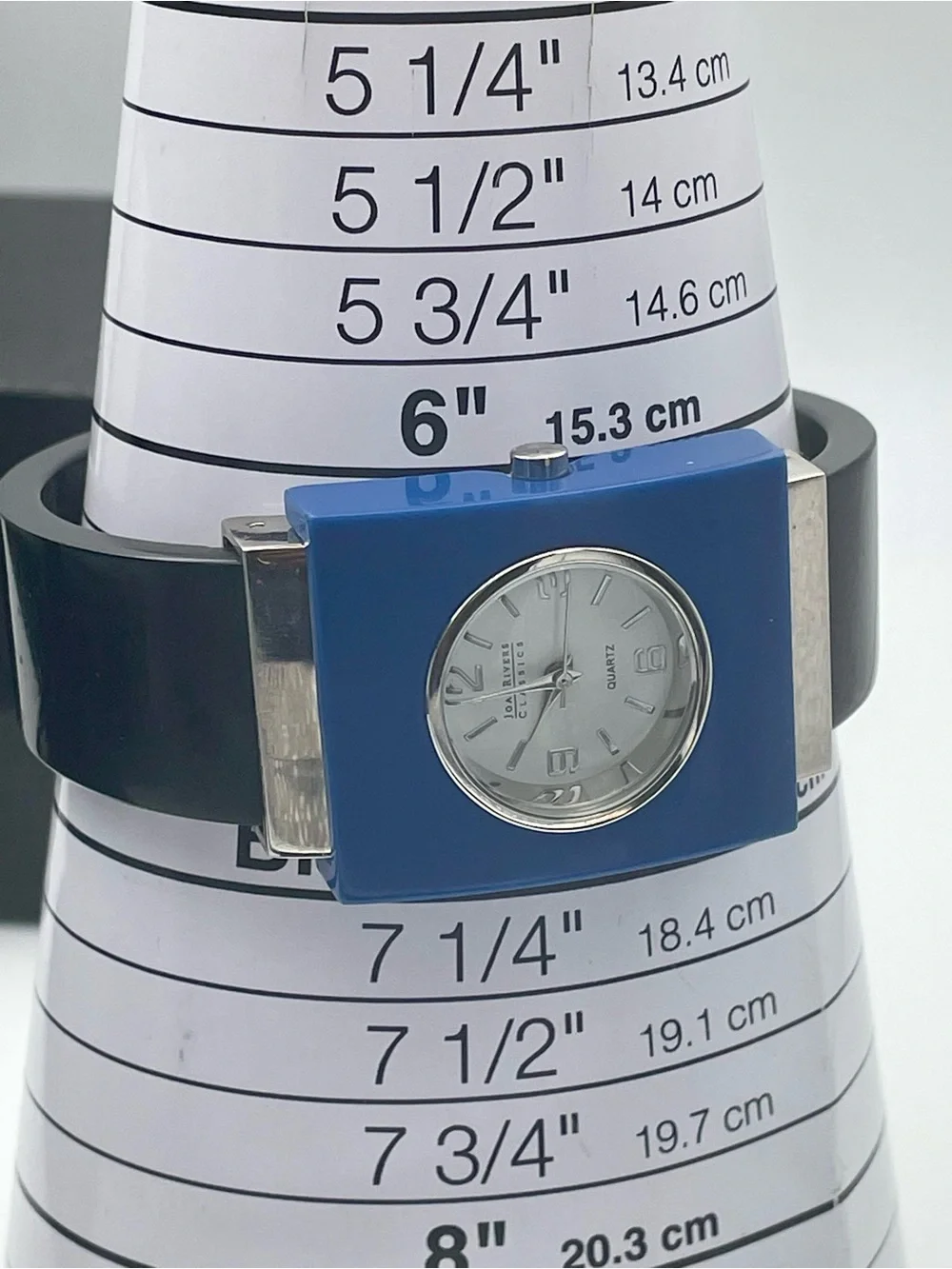 Joan Rivers Classic Blue Acrylic Square Dial Quartz Watch w/Black Clamper Band